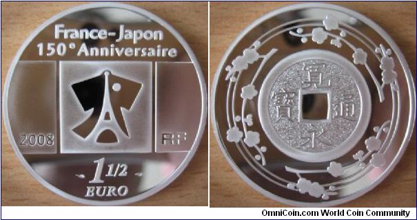 1,5 Euro - France-Japan relationship Kanei-Thuho coin - 22.2 g Ag 900 - mintage 5,000
