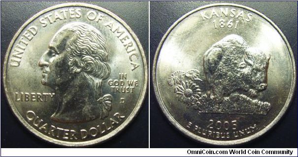 US 2005 quarter dollar, commemorating Kansas, mintmark D. Special thanks to slowly but surely!