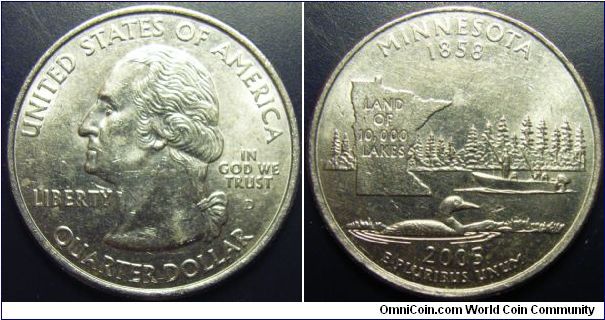 US 2005 quarter dollar, commemorating Minnesota, mintmark D. Special thanks to slowly but surely!