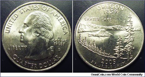 US 2005 quarter dollar, commemorating Oregon, mintmark D. Special thanks to slowly but surely!