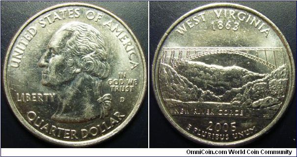 US 2005 quarter dollar, commemorating West Virginia, mintmark D. Special thanks to slowly but surely!