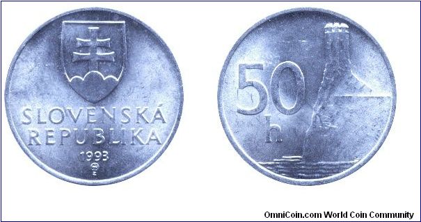 Slovak Republic, 50 haliers, 1993, Al-Mg2, Devin Castle.                                                                                                                                                                                                                                                                                                                                                                                                                                                            