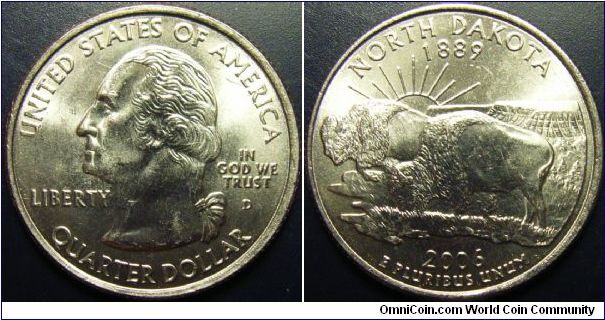 US 2006 quarter dollar, commemorating North Dakota, mintmark D. Special thanks to slowly but surely!