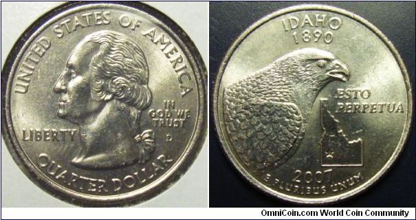 US 2007 quarter dollar, commemorating Idaho, mintmark D. Special thanks to slowly but surely!