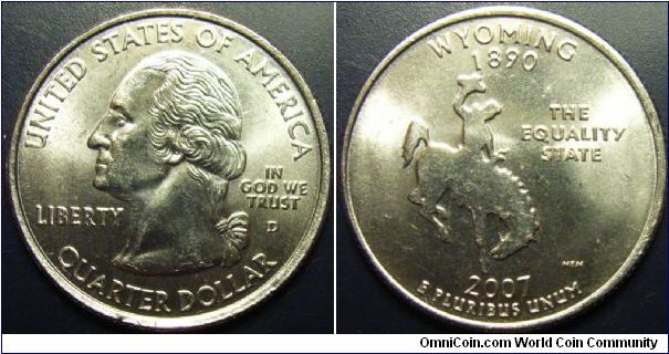 US 2007 quarter dollar, commemorating Wyoming, mintmark D. Special thanks to slowly but surely!