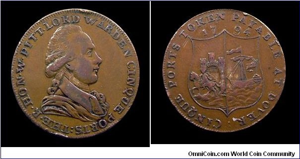 W. Pitt Lord Warden of Cinque Ports - 1/2 penny token -mm. 28