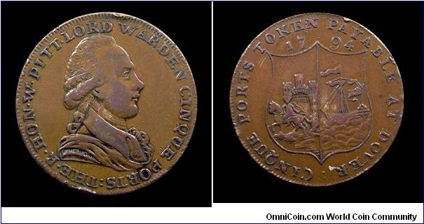 W. Pitt Lord Warden of Cinque Ports - 1/2 penny token -mm. 28