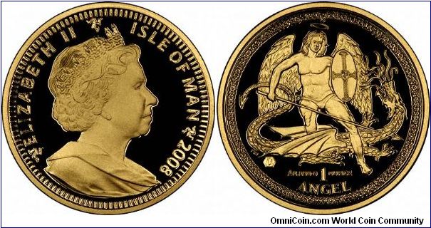 This year sees the 25th Anniversary of the Manx gold angel. The Pobjoy Mint have created a new reverse design to commemorate the event. Shown is St. Michael slaying a dragon. Our photograph is of the one ounce version, our best selling size.
