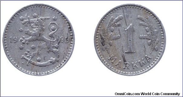 Finland, 1 markka, 1933, Cu-Ni.                                                                                                                                                                                                                                                                                                                                                                                                                                                                                     