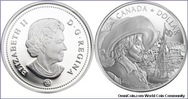 Canada, 1 dollar, 2008 Celebrating the 400th Anniversary of Quebec City, Proof Silver Dollar