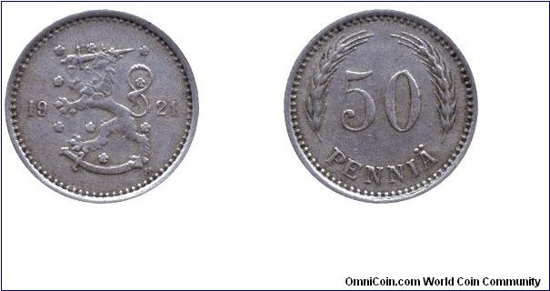 Finland, 50 pennia, 1921, Cu-Ni.                                                                                                                                                                                                                                                                                                                                                                                                                                                                                    