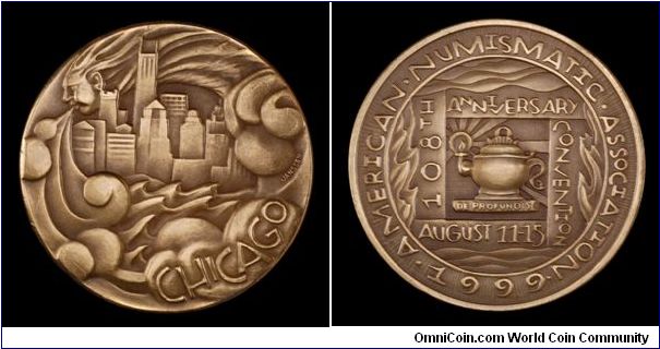 ANA 1999 Chicago convention medal, bronze. Issued with silver medal, pair in presentation box.