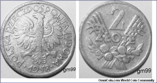 Poland y46 2 Zlote (1958-1974)