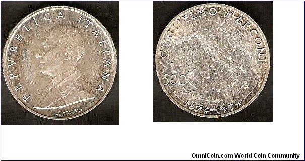 500 lire
Guglielmo Marconi
0.835 silver