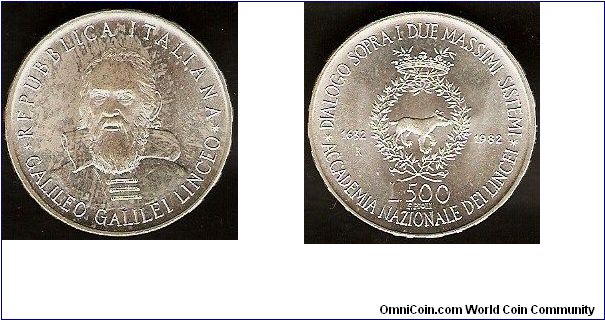 500 lire
Galilio Galilei
0.835 silver