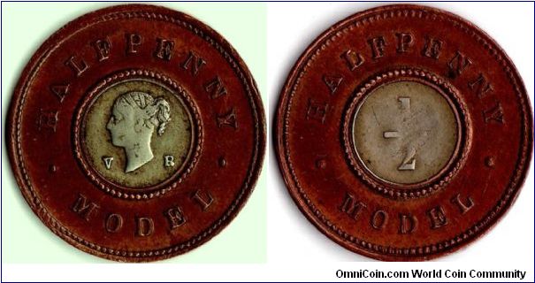 Victoria Model Halfpenny. Part of a series of `model'coins produced in the early years of Victoria's reign. Many actually ended up in circulation!