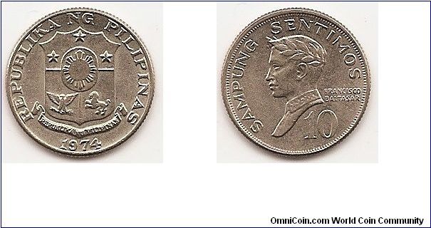 10 Sentimos
KM#198
2.0000 g., Copper-Zinc-Nickel, 18 mm. Obv: Shield of arms
Rev: Bust left