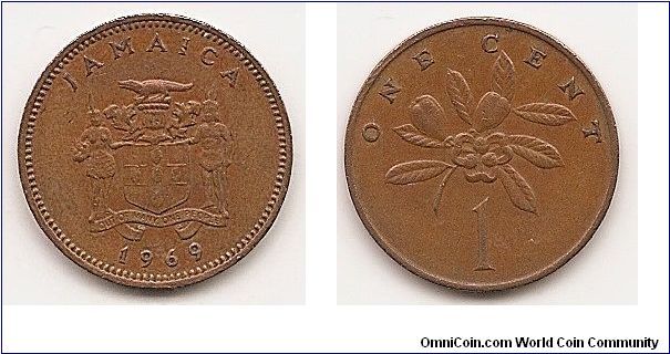 1 Cent
KM#45
Bronze Ruler: Elizabeth II Obv: Arms with supporters Rev:
Ackee fruit above value