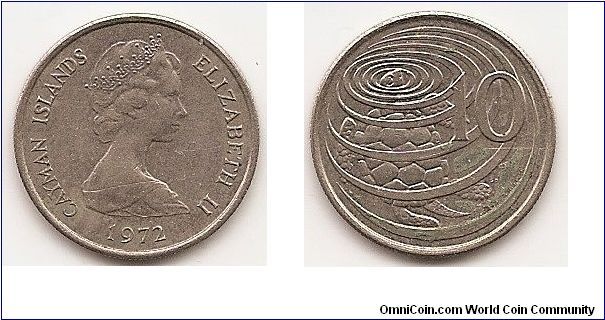 10 Cents
KM#3
3.9200 g., Copper-Nickel, 21 mm. Ruler: Elizabeth II Obv:
Young bust right Rev: Green Turtle surfacing