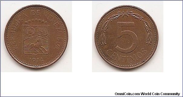 5 Centimos
Y#49
Copper Clad Steel Obv: National arms, stars above Rev:
Denomination below spray