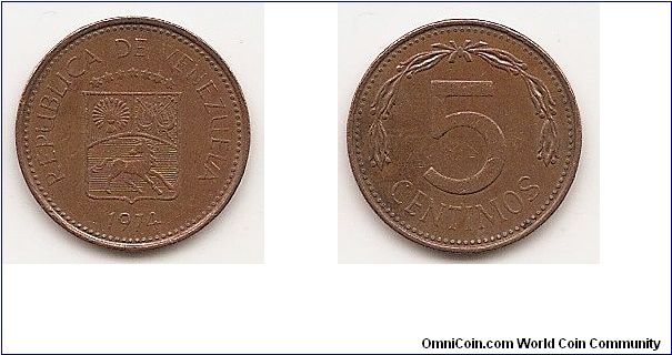 5 Centimos
Y#49
Copper Clad Steel Obv: National arms, stars above Rev:
Denomination below spray