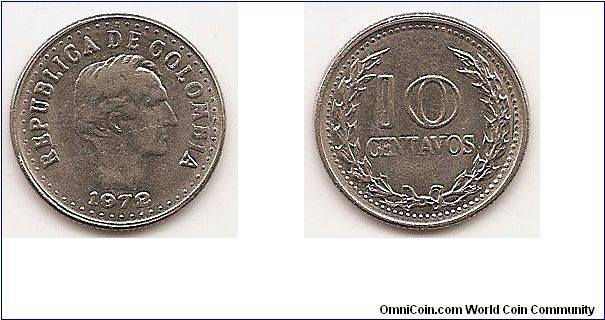 10 Centavos
KM#253
2.5200 g., Nickel Clad Steel, 18.4 mm. Obv: Head right, date
below, continuous legend Rev: Denomination within wreath
Note: Varieties exist.