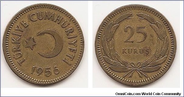 25 Kurus
KM#886
Brass Obv: Crescent and star Rev: Value within wreath