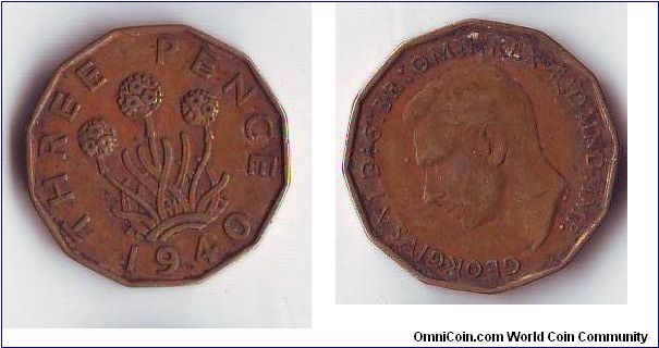 three pence 1940 georgivs VI