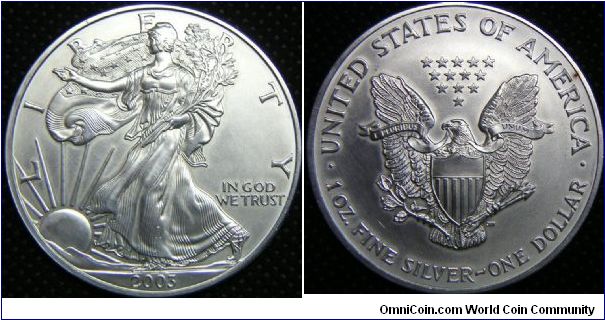 United States, American Eagle Bullions Silver Dollar, 2003. 31.101 g, 0.9993 Silver, 1.0000 Oz. ASW. UNC.