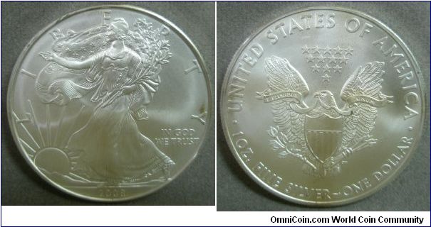 United States, American Eagle Bullions Silver Dollar, 2008. 31.101 g, 0.9993 Silver, 1.0000 Oz. ASW. UNC.