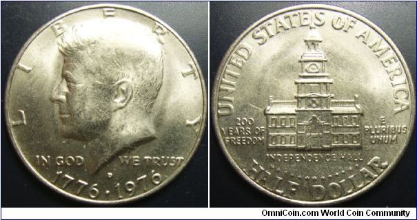 US 1976 bicentennial half dollar. Mintmark D. Special thanks to slowly by slowly!