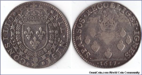 Silver jeton issued during the reign of Louis XIII for his state counsellors (Conseil du Roi).