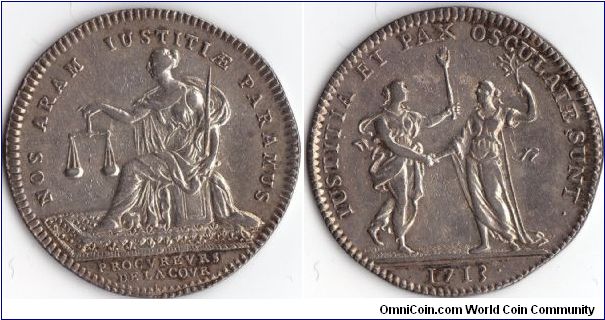 Silver jeton issued for the `Procureurs de la Cour' (crown prosecutors)during the reign of Louis XIV.