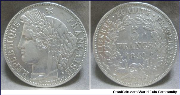 France, 5 Francs, 1849