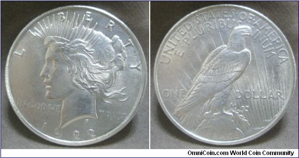 United States, Peace Dollar (One Dollar), 1922.