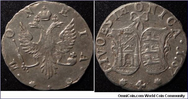 AR 4 kopecks struck for circulation in Livonia. NGC AU-53