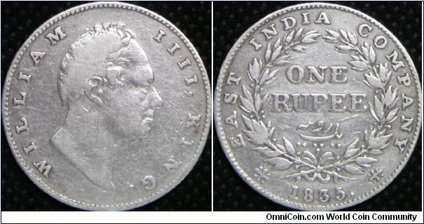 King William IIII, East Inia Company, One Rupee, 1833. Silver. VF. [SOLD]