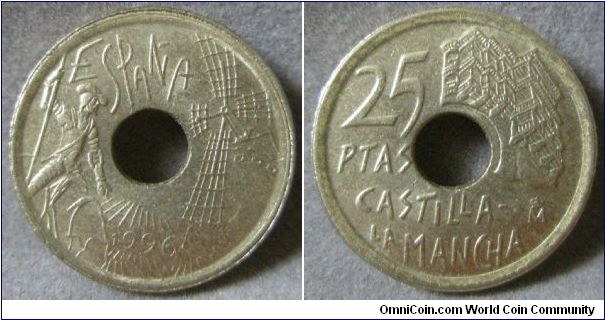 Spain, km962, 25 Pesetas, Don Quixote, 1996.