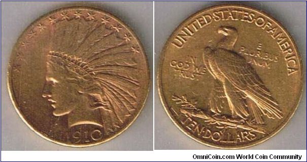 US-1910-$10 INDIAN HEAD