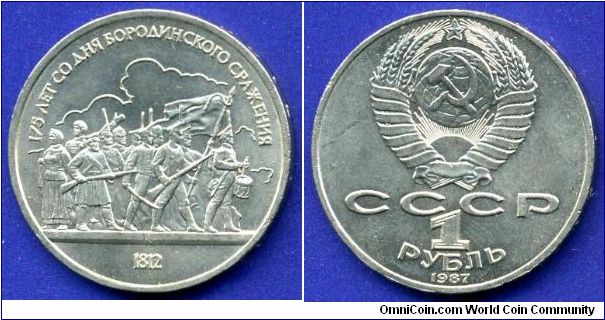 1 Rouble.
175-anniversary of Battle of Borodino.
USSR.


Cu-Ni.