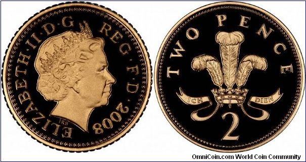 The last of this design, gold proof two pence from the 2008 'Emblems of Britain' sets.