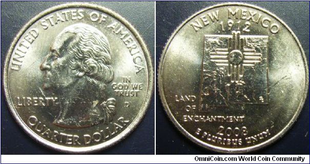 US 2008 quarter dollar, commemorating New Mexico, mintmark D. Special thanks to slowly but surely!