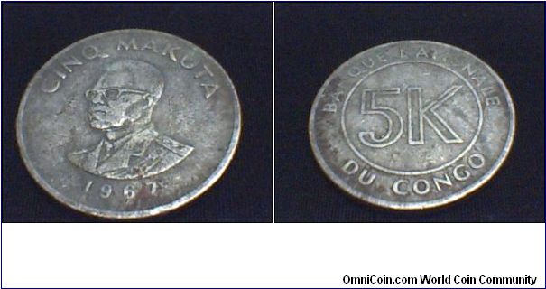 Congo Democratic Republic..5 Makuta (1967)..

FOR SALE: NEDAL_A@YAHOO.COM