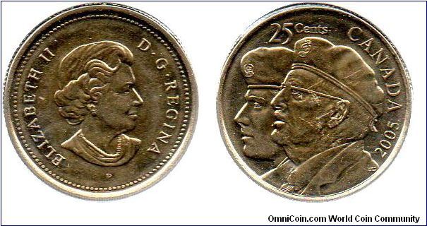 2005 Brass Veterans quarter - The result of heating a normal quarter