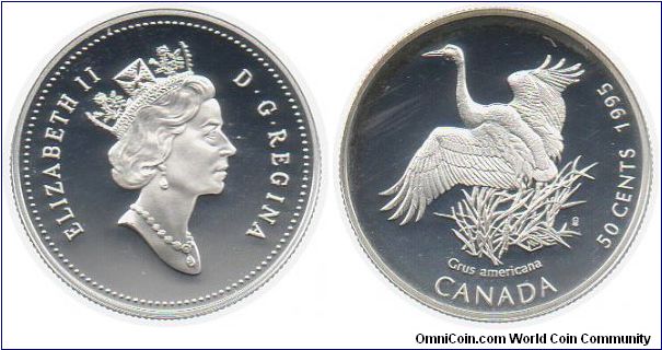 1995 Birds of Canada 50 cents - Whooping Crane