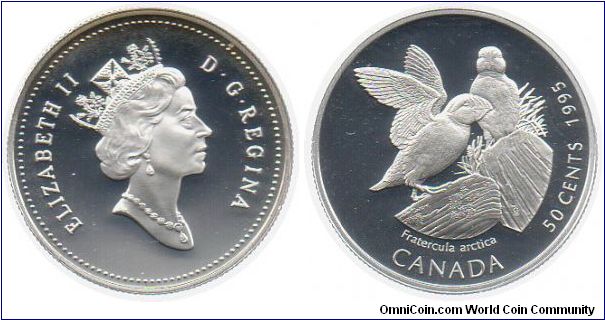 1995 Birds of Canada 50 cents - Atlantic Puffin