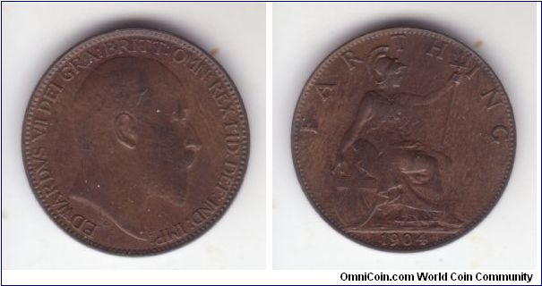 KM-792, 1904 Grea Britain farthing, nice coin, possibly extra fine.