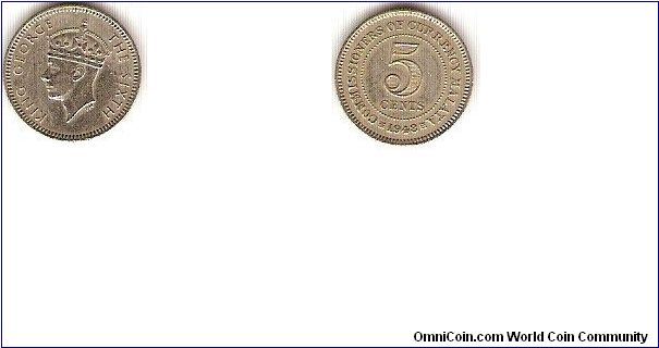 Commissioners of Currency / Malaya
5 cents 
copper-nickel
George VI King