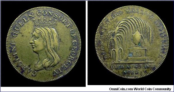 Death of Queen Caroline (consort of George IV) - Brass medal mm. 25