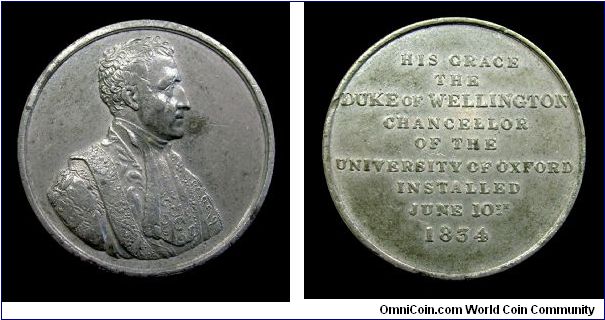 Wellington made Chancellor of Oxford University - White metal medal mm. 36